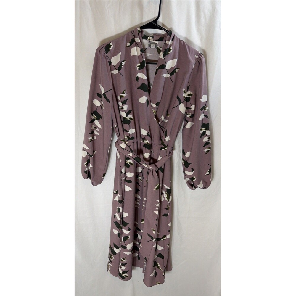 A New Day Midi Shirt Dress Long Sleeve Pink Floral Women’s Medium Tie Waist